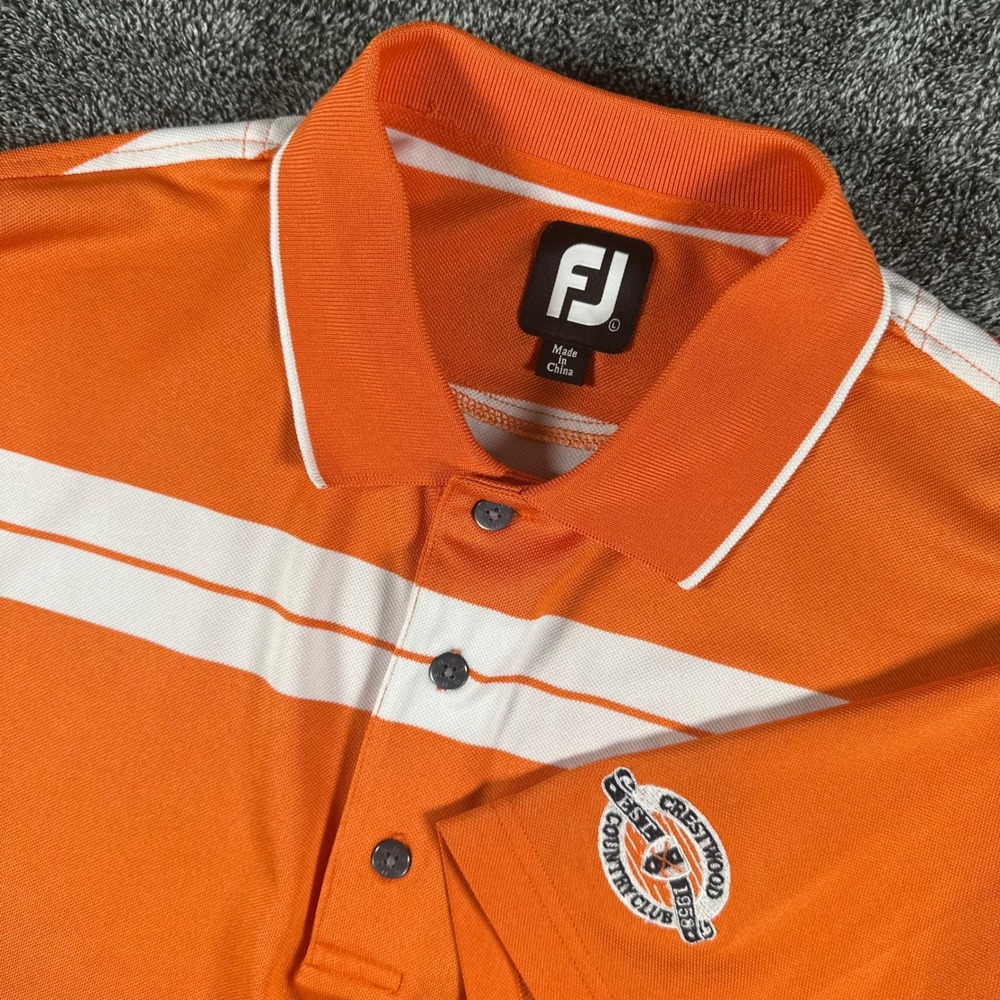 FootJoy Polo Shirt Mens Large Orange White Striped ProDry Golf Crestwood CC